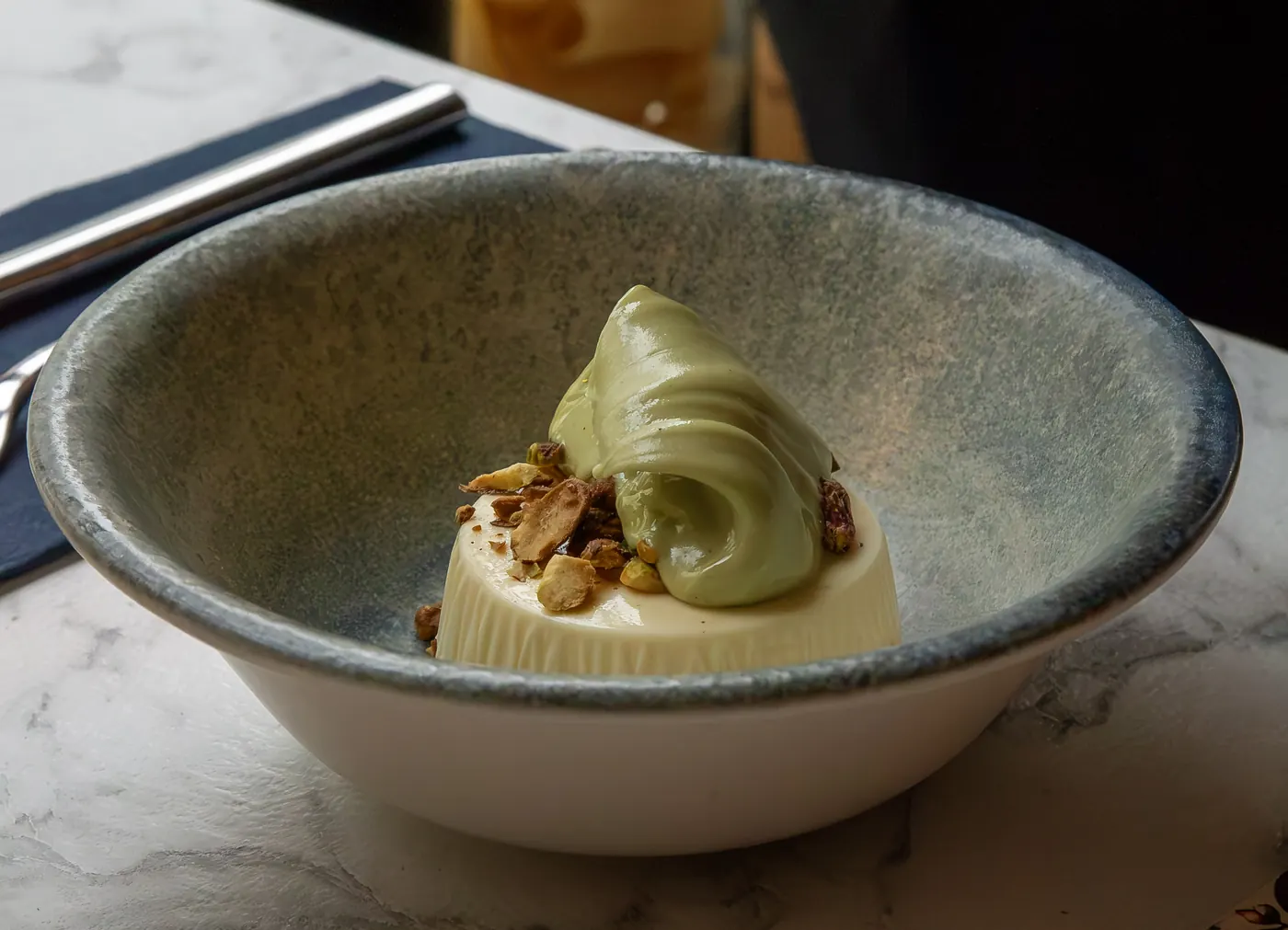 Pistasj panna cotta hos Pasta Vino